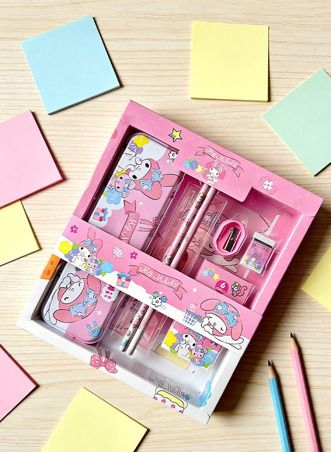 سانريو مجموعة أدوات مكتبية من سانريو ماي ميلودي مكونة من 12 قطعة لطلاب المرحلة الابتدائية، علبة هدايا تحتوي على مقلمة/أقلام رصاص/ممحاة/مبراة/أقلام تلوين، هدية مثالية للعودة إلى المدرسة وأعياد الميلاد للأطفال - Image 4